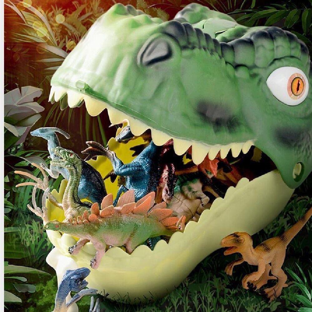 HYG Dinosaur head cover toy 16PCS Large Dinosaur Head Storage Toy Jurassic World Tyrannosaurus Rex Model Set Scene Can be a storage box kid‘s toy boy and girl gift